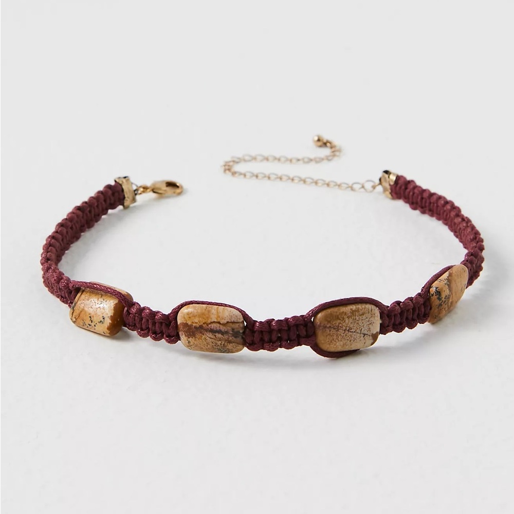 FREE PEOPLE Sweet Carolina Choker Jasper ocean marron - Picture 2 of 3